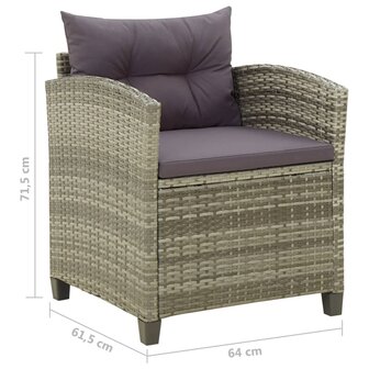 Tuinstoel met kussens poly rattan grijs