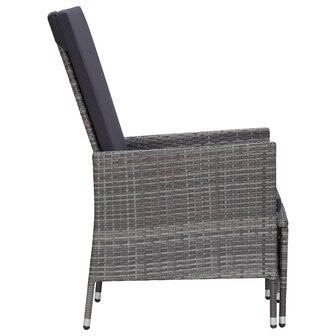 Tuinstoel verstelbaar met kussens poly rattan grijs