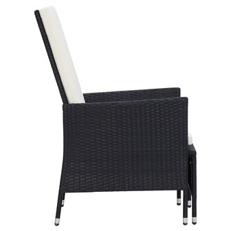 Tuinstoel verstelbaar met kussens poly rattan zwart