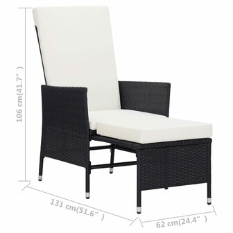 Tuinstoel verstelbaar met kussens poly rattan zwart