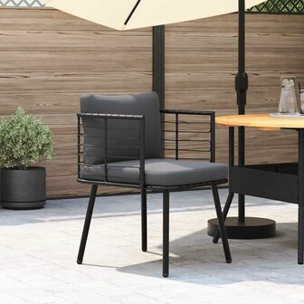 Tuinstoel met kussens poly rattan zwart