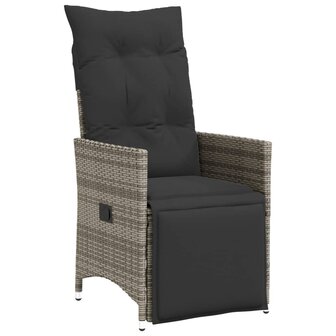 Tuinstoel verstelbaar met kussens poly rattan grijs