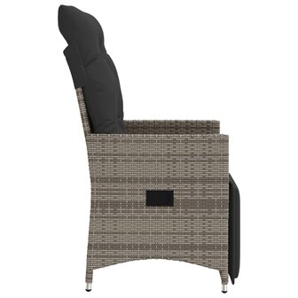 Tuinstoel verstelbaar met kussens poly rattan grijs