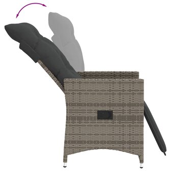 Tuinstoel verstelbaar met kussens poly rattan grijs