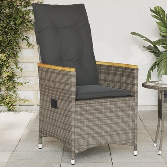 Tuinstoel verstelbaar met kussens poly rattan grijs