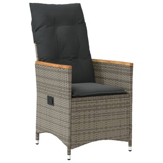 Tuinstoel verstelbaar met kussens poly rattan grijs