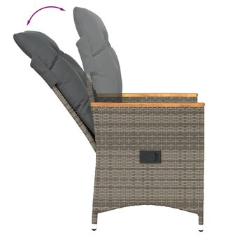 Tuinstoel verstelbaar met kussens poly rattan grijs