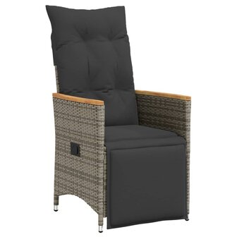 Tuinstoel verstelbaar met kussens poly rattan grijs