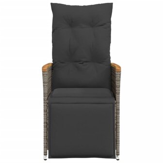 Tuinstoel verstelbaar met kussens poly rattan grijs