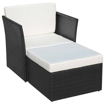 Tuinstoel met voetenbank poly rattan zwart