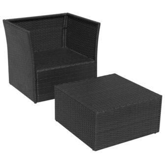 Tuinstoel met voetenbank poly rattan zwart