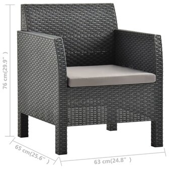 Tuinstoel met kussen antraciet 63x65x76 cm PP rattan