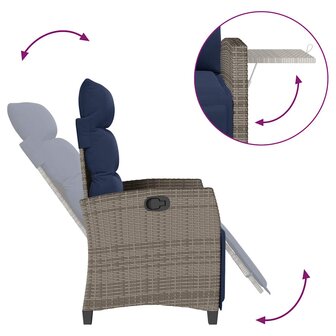 Verstelbare tuinstoel met bijzettafel poly rattan grijs