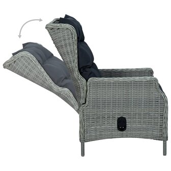 Tuinstoel verstelbaar met kussens poly rattan lichtgrijs