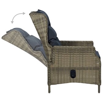 Tuinstoel verstelbaar met kussens poly rattan bruin