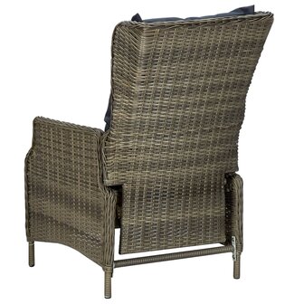 Tuinstoel verstelbaar met kussens poly rattan bruin