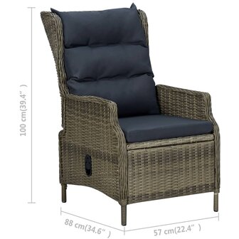 Tuinstoel verstelbaar met kussens poly rattan bruin