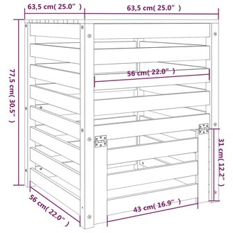 Compostbak 63,5x63,5x77,5 cm massief grenenhout