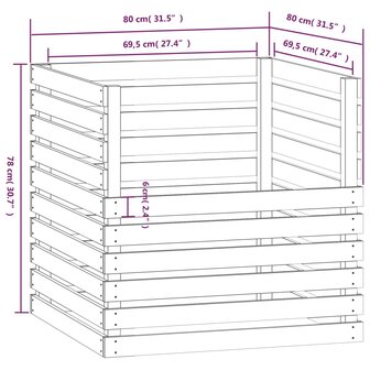 Compostbak 80x80x78 cm massief grenenhout wit