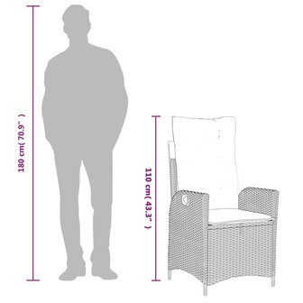 Tuinstoelen 2 st verstelbaar met kussens poly rattan zwart