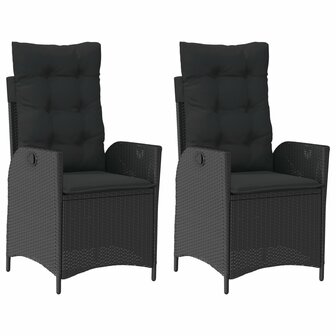 Tuinstoelen 2 st verstelbaar met kussens poly rattan zwart