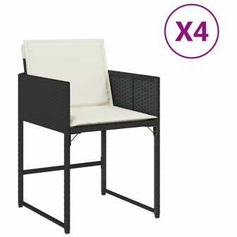 Tuinstoelen 4 st met kussens poly rattan zwart