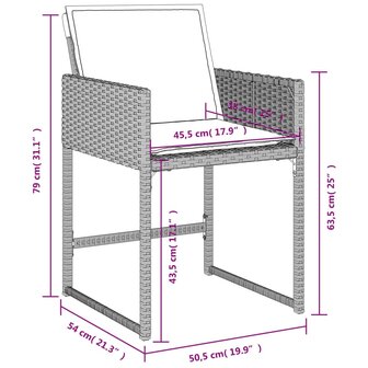 Tuinstoelen 4 st met kussens poly rattan lichtgrijs
