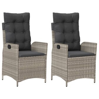 Tuinstoelen 2 st verstelbaar met kussens poly rattan lichtgrijs