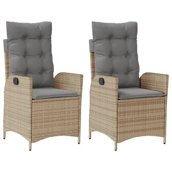 Tuinstoelen 2 st verstelbaar kussens poly rattan gemengd beige