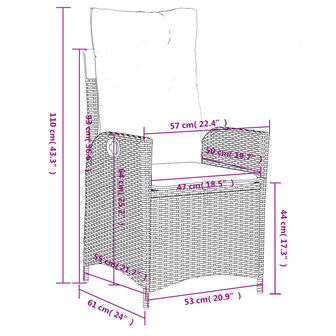 Tuinstoelen 2 st verstelbaar kussens poly rattan gemengd beige