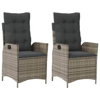Tuinstoelen 2 st verstelbaar met kussens poly rattan grijs