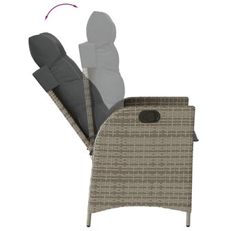 Tuinstoelen 2 st verstelbaar met kussens poly rattan grijs