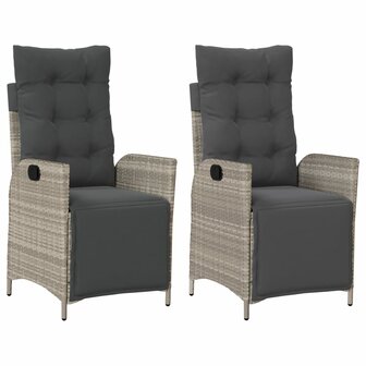 Tuinstoelen 2 st verstelbaar voetensteun poly rattan lichtgrijs