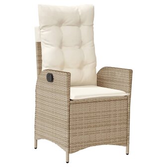 Tuinstoelen 2 st verstelbaar met kussens poly rattan beige