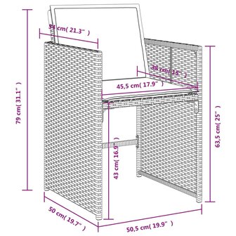 Tuinstoelen 4 st met kussens poly rattan zwart