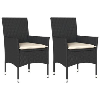 Tuinstoelen 2 st met kussens poly rattan zwart