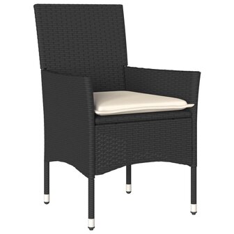 Tuinstoelen 2 st met kussens poly rattan zwart