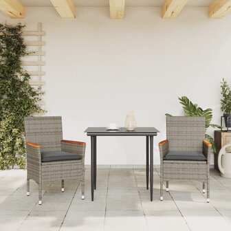 Tuinstoelen 2 st met kussens poly rattan grijs