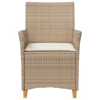 Tuinstoelen 2 st met kussens poly rattan en massief hout beige
