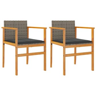 Tuinstoelen 2 st met kussens poly rattan en massief hout grijs