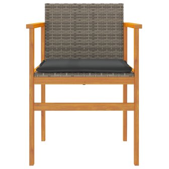 Tuinstoelen 2 st met kussens poly rattan en massief hout grijs