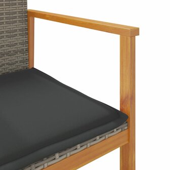 Tuinstoelen 2 st met kussens poly rattan en massief hout grijs