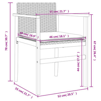 Tuinstoelen 2 st met kussens poly rattan en massief hout grijs