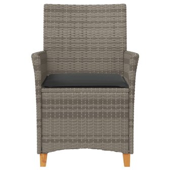 Tuinstoelen 2 st met kussens poly rattan en massief hout grijs