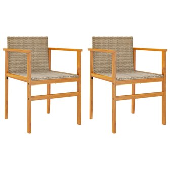 Tuinstoelen 2 st met kussens poly rattan en massief hout beige