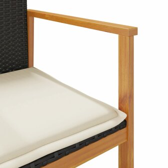 Tuinstoelen 2 st met kussens poly rattan en massief hout zwart