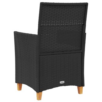 Tuinstoelen 2 st met kussens poly rattan en massief hout zwart