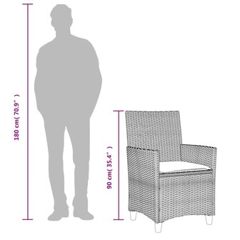 Tuinstoelen 2 st met kussens poly rattan en massief hout zwart