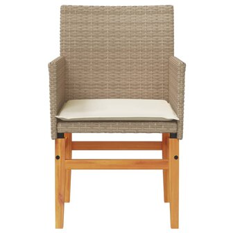 Tuinstoelen 2 st met kussens poly rattan en massief hout beige