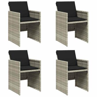 Tuinstoelen 4 st met kussens poly rattan lichtgrijs
